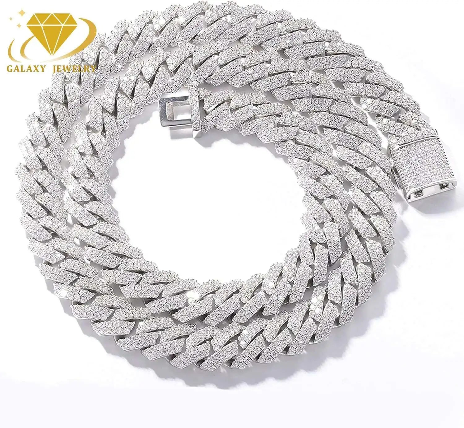 High Quality 2 Rows Prong Cuban Chain 8mm 12mm 16mm 20mm Iced Out Moissanite Cuban Bracelet Link Necklace Mens Hip Hop Jewelry