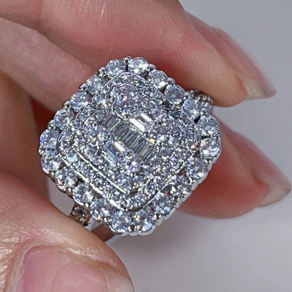 Gorgeous Moissanite Ring for Women S925 Silver Plated 18K Gold Muti Halo Diamond Luxury Wedding Party Fine Jewelry