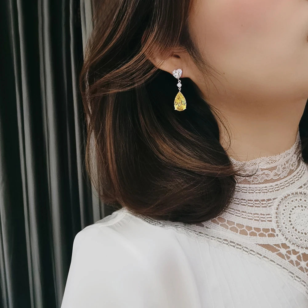 Yellow Crystal Geometric Drop Earrings
