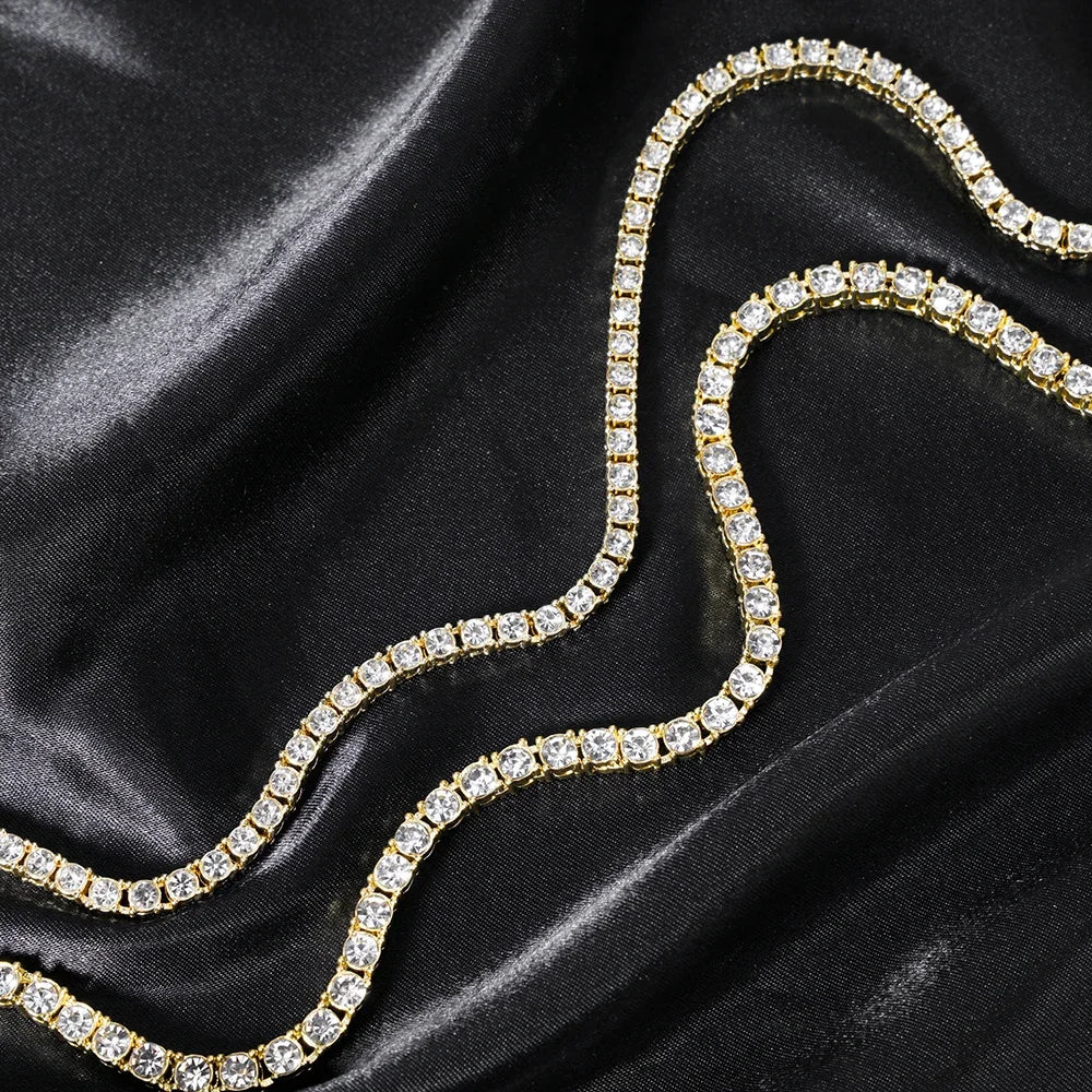 Iced Out Tennis Chain Necklace & Bracelet — 4mm or 5mm, Gold or Silver Tone | Unisex