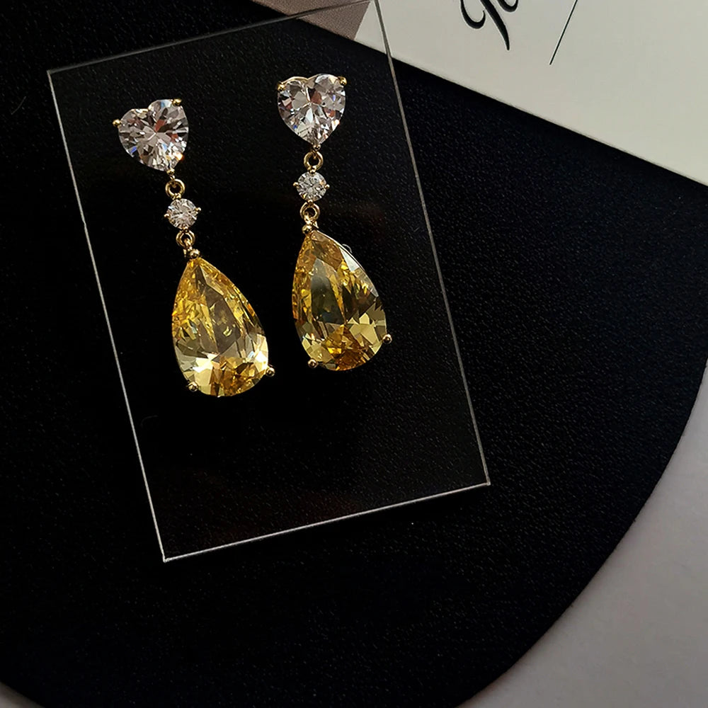 Yellow Crystal Geometric Drop Earrings