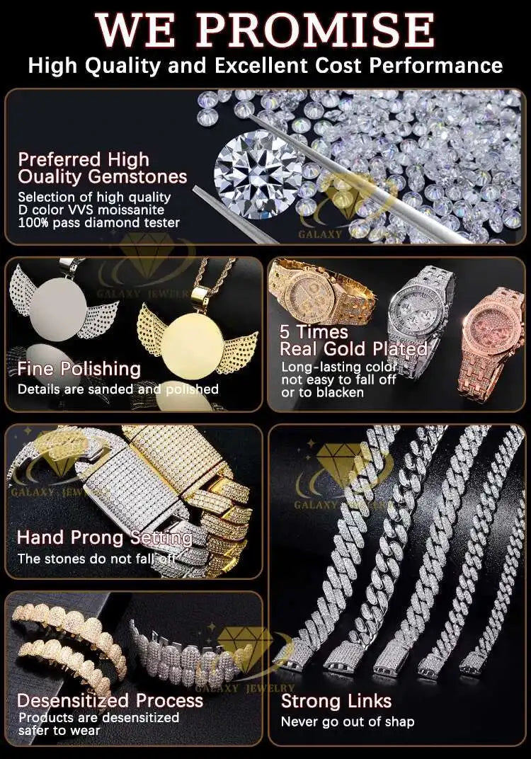 High Quality 2 Rows Prong Cuban Chain 8mm 12mm 16mm 20mm Iced Out Moissanite Cuban Bracelet Link Necklace Mens Hip Hop Jewelry