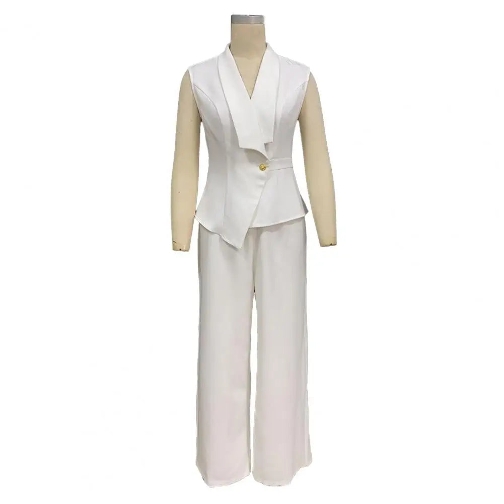 Women's Sleeveless Blazer Vest & Wide Leg Pants 2-Piece Suit Set