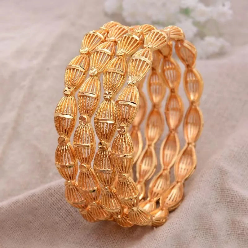 24K Luxury Gold Color Bangles For Women Wedding Bride Bracelets Gold Color Jewelry Middle East African Gifts