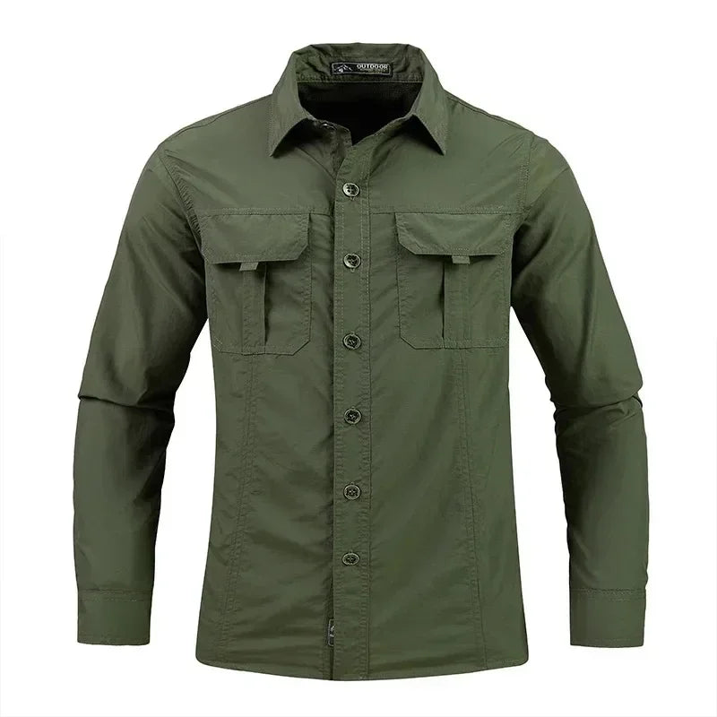 Men's Tactical Multifunctional Long Sleeve Work Shirt — Lightweight Breathable Polyester Sun Protection Outdoor Shirt | Spring Summer | M–5XL