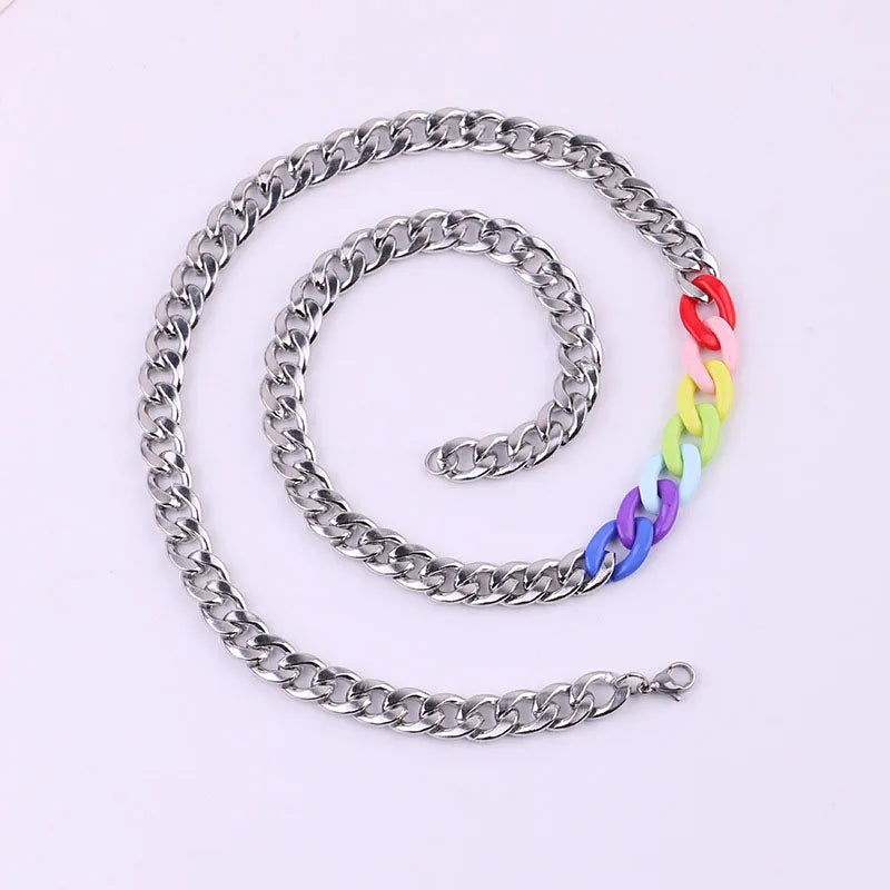Rainbow Pride Cuban Chain Necklace — Stainless Steel, 60cm / 24 in | Unisex