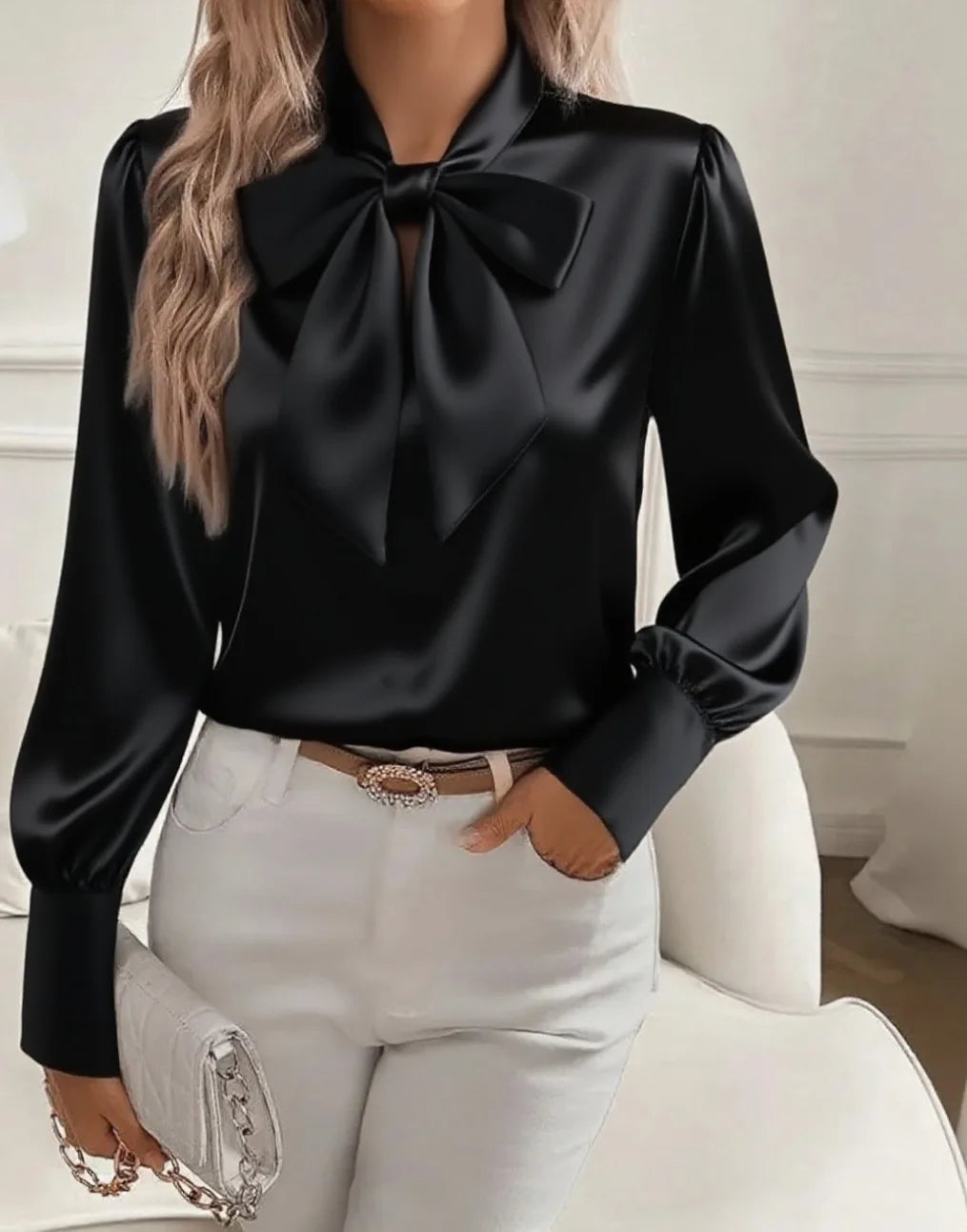 Satin Bow Blouse for Women