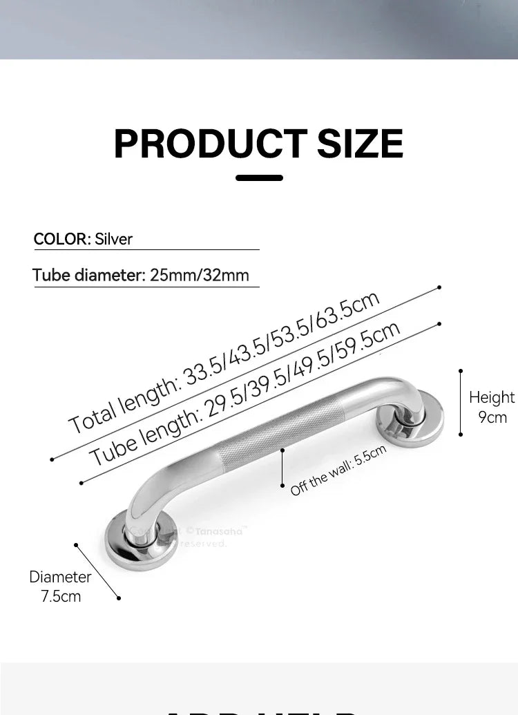 Stainless Steel Grab Bar Anti Slip Shower Safety Support Handle Bathroom Tub Toilet Handrail Prevent Falls Bathroom Fixture