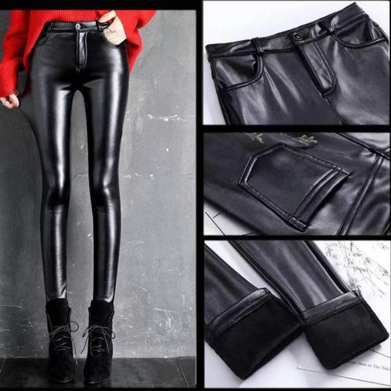 Women's High-Waisted Faux Leather Leggings | Black