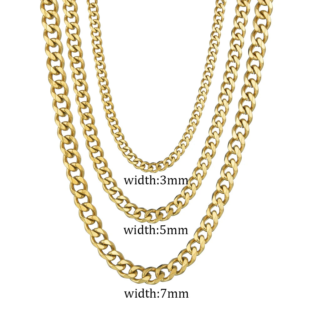 Stainless Steel Cuban Link Chain — 3, 5 or 7mm in Black, Gold or Silver Tone | 40/50/60cm, Unisex