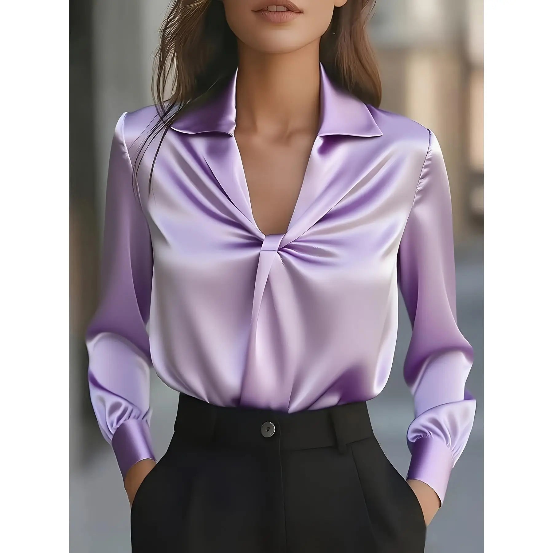 Elegant Pure Color Long Sleeve Woven Shirt — Premium Polyester | Deformation-Resistant | Women's Autumn Fashion