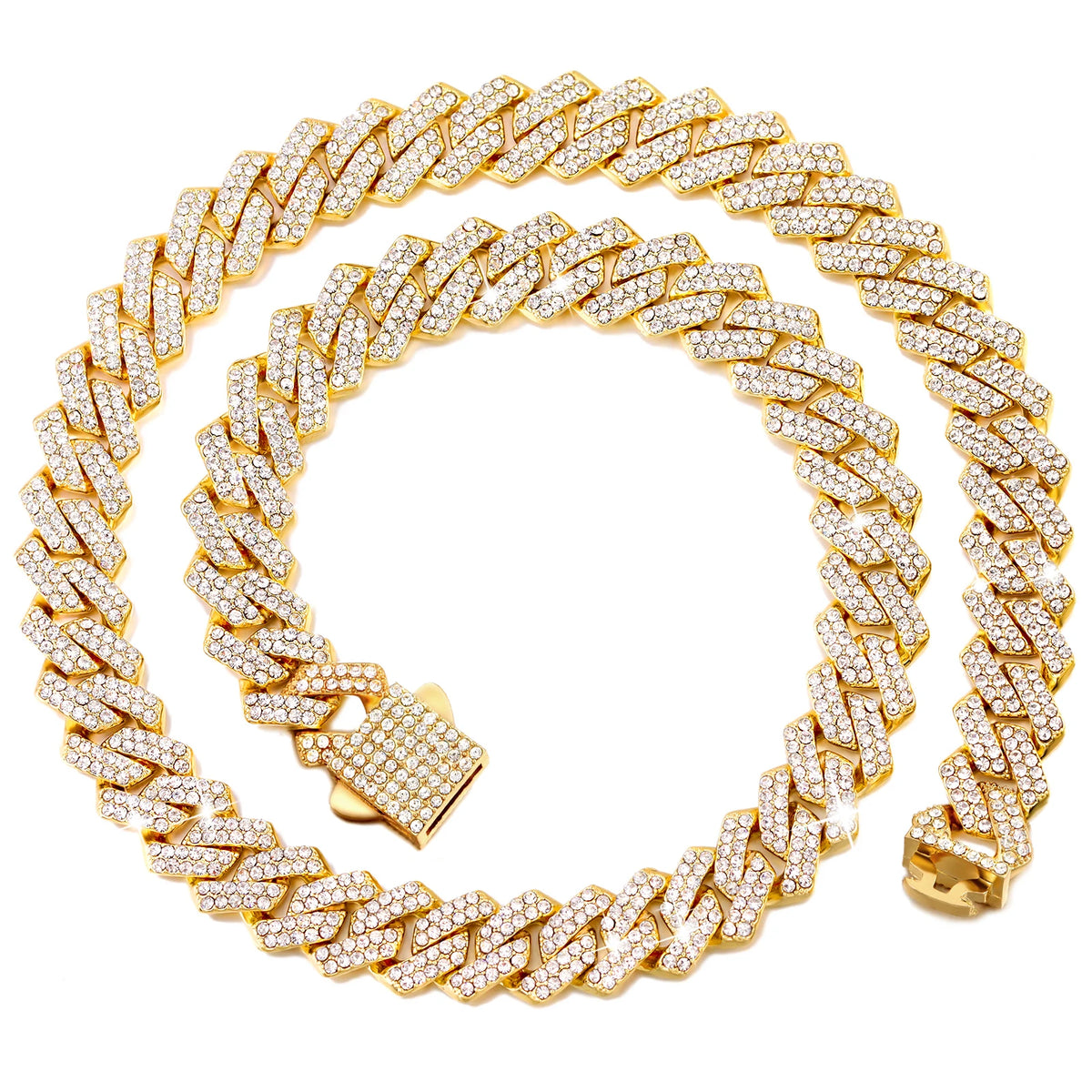 14mm Iced Out Cuban Link Chain — Prong-Set Choker & Bracelet, Gold or Silver Tone | Unisex