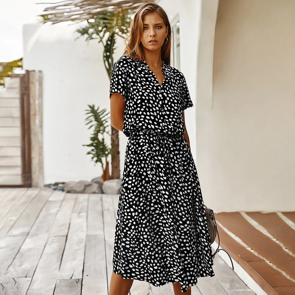 Vintage Floral Shirt Dress – Belted Mid-Calf Fit