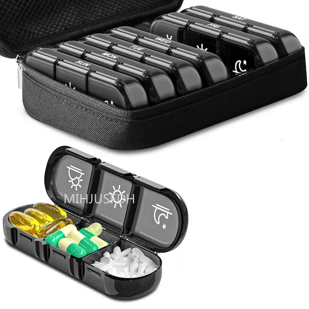 7 Day Weekly Pill Organizer 28 Grids 4 Times Daily Portable Stylish Business Bag Pill Box for Men Women Medicine Vitamin Storage