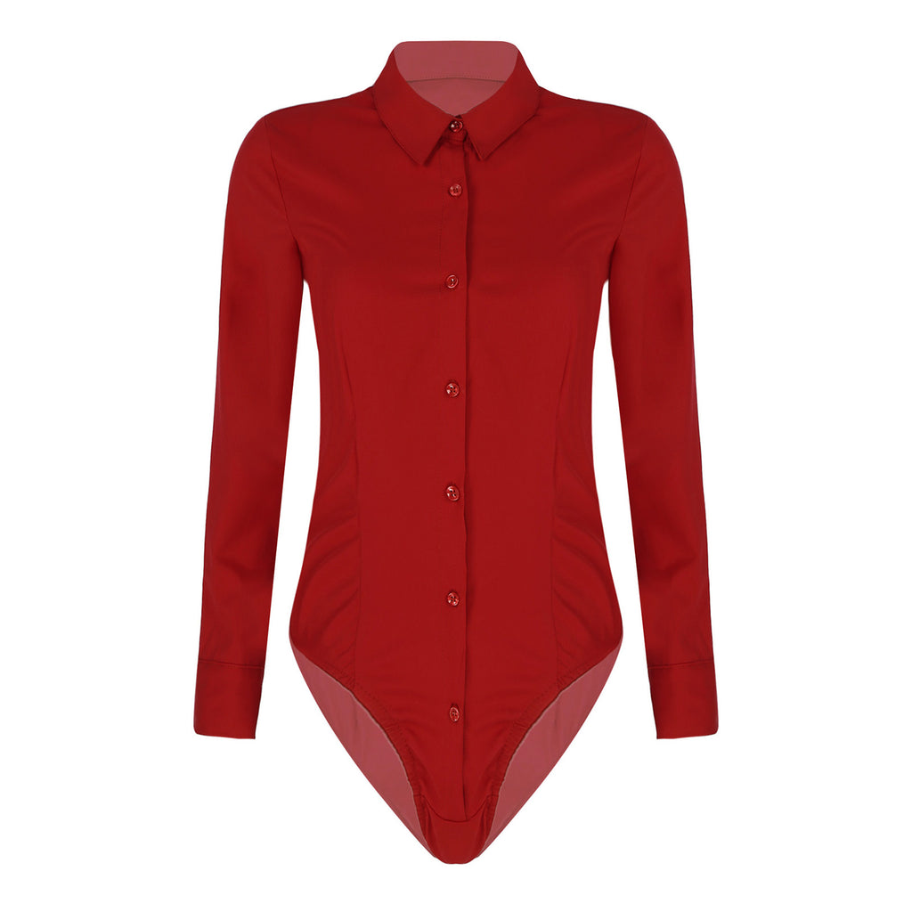 Women's Long Sleeve Bodysuit Shirt – Slim Fit Office Blouse Leotard Top