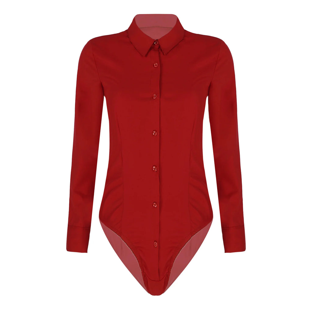 Women's Long Sleeve Bodysuit Shirt – Slim Fit Office Blouse Leotard Top
