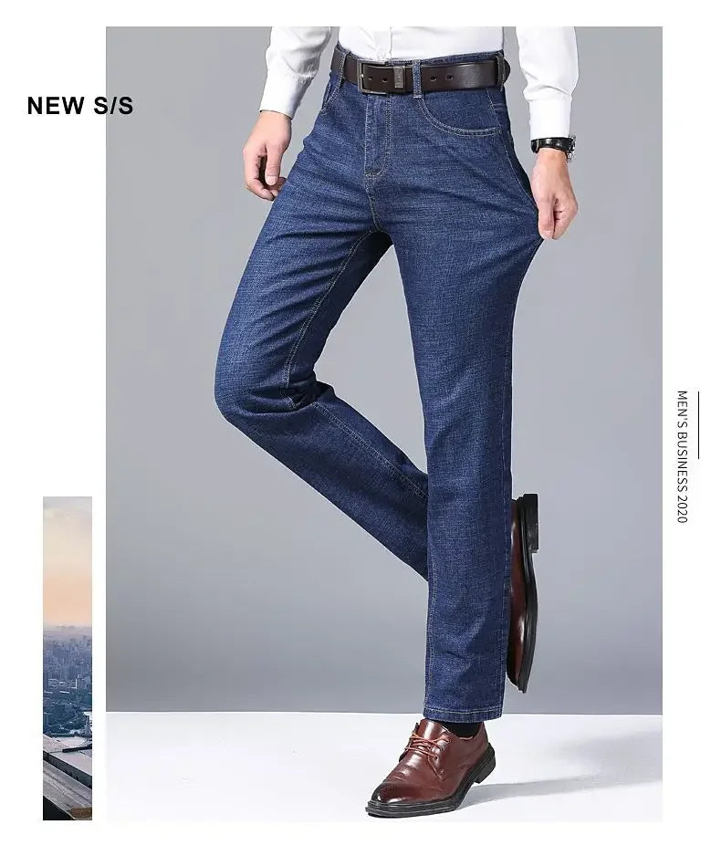 Men’s Autumn & Winter Stretch Straight-Leg Jeans, Sizes 28–40