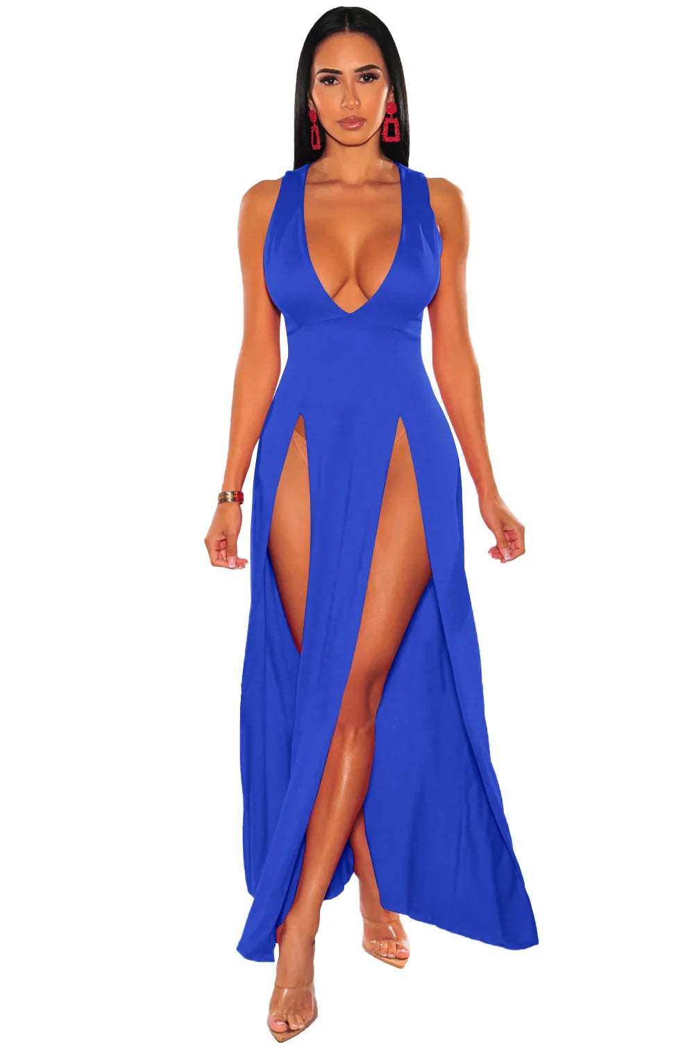 Sleeveless V-Neck Midi Dress – Slim-Fit A-Line Silhouette