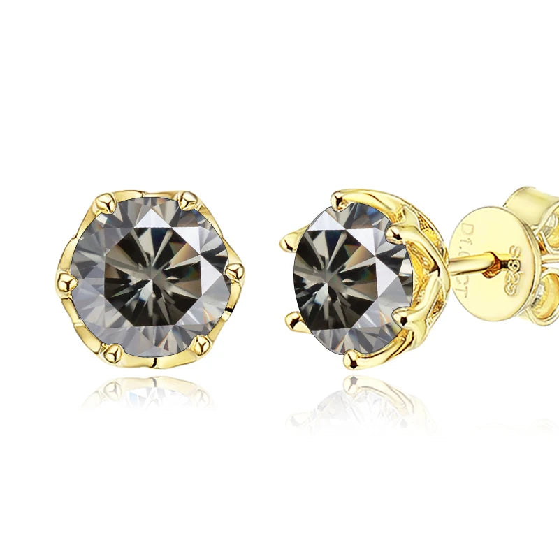 JoyceJelly 1/2/4CT D Color Moissanite Diamond Stud Earrings S925 Sterling Silver Plated 18K Gold Ear-studs Luxury Fine Jewelry