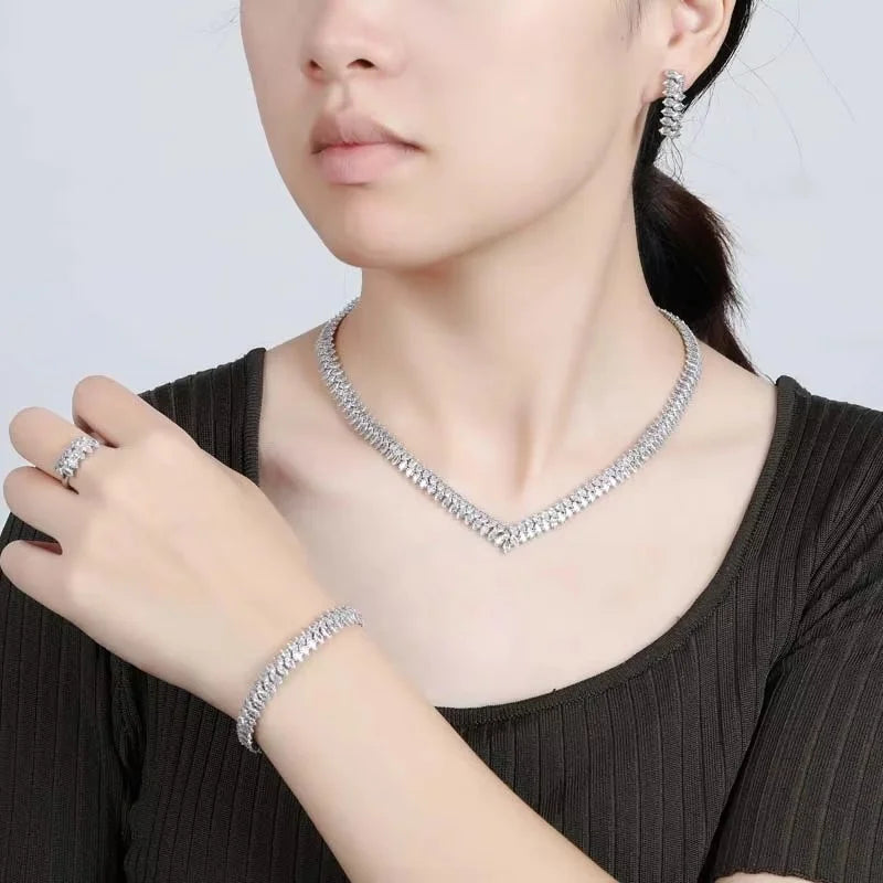 Jewelry Sets HADIYANA Romantic Sweet Wedding Jewelry Necklace Bracelet Ring Earrings BN9296 Dress Accessories