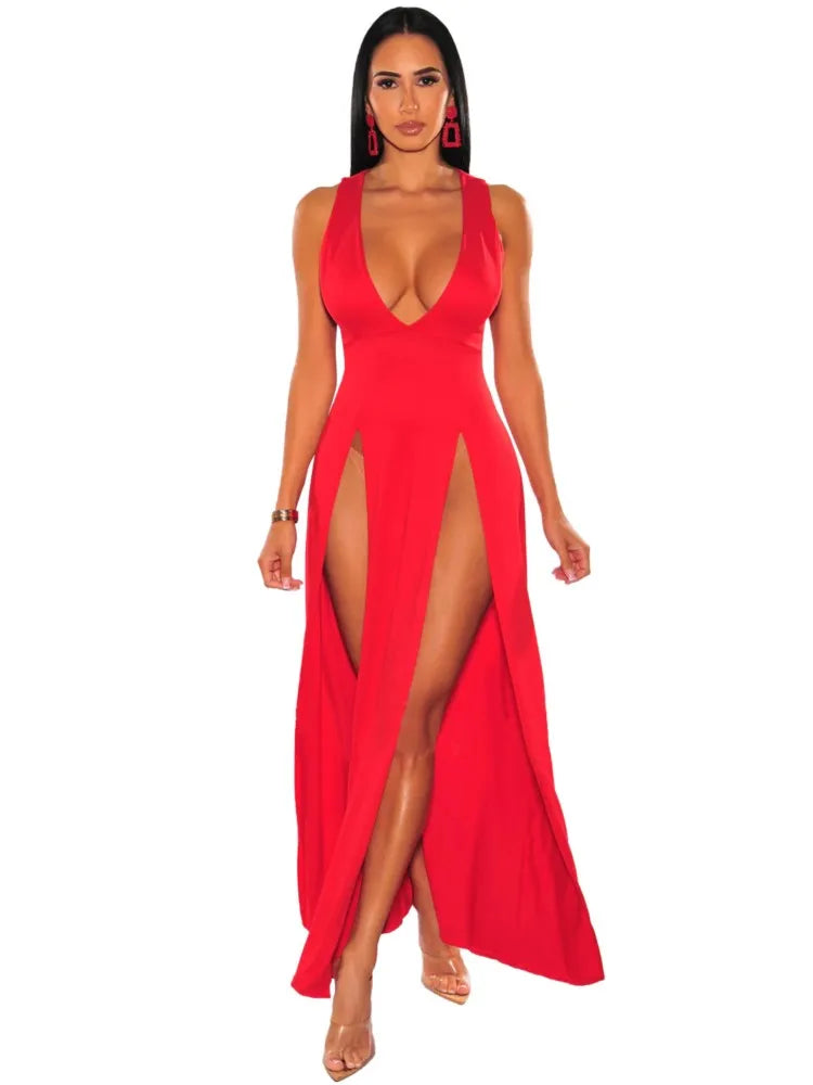 Sleeveless V-Neck Midi Dress – Slim-Fit A-Line Silhouette