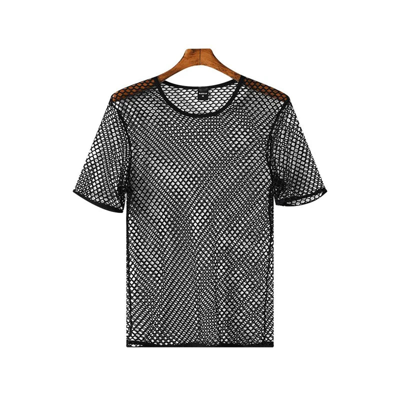 Men's Fishnet Mesh See-Through T-Shirt — Ice Cool Breathable Hollow Out Short Sleeve | Club Beach Gym | S–XXXL