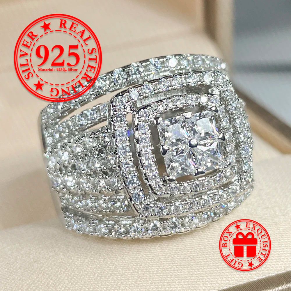 Geometric White Zircon Statement Ring