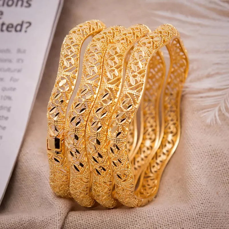 24K Luxury Gold Color Bangles For Women Wedding Bride Bracelets Gold Color Jewelry Middle East African Gifts