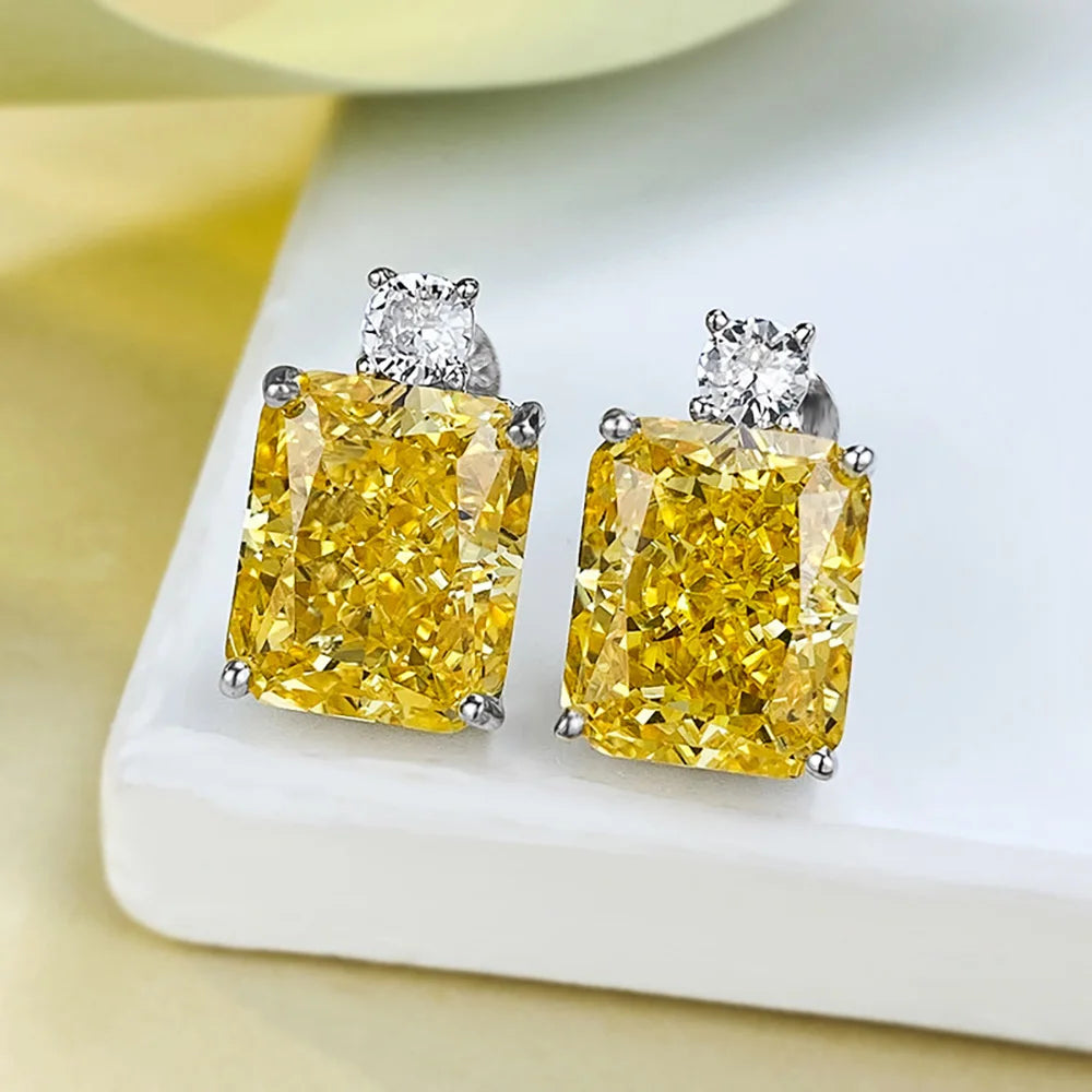 Luxury 100% 925 Real Silver 10*12mm Pink Quartz Topaz High Carbon Diamond Stud Earrings for Women Wedding Fine Jewelry Lady Gift