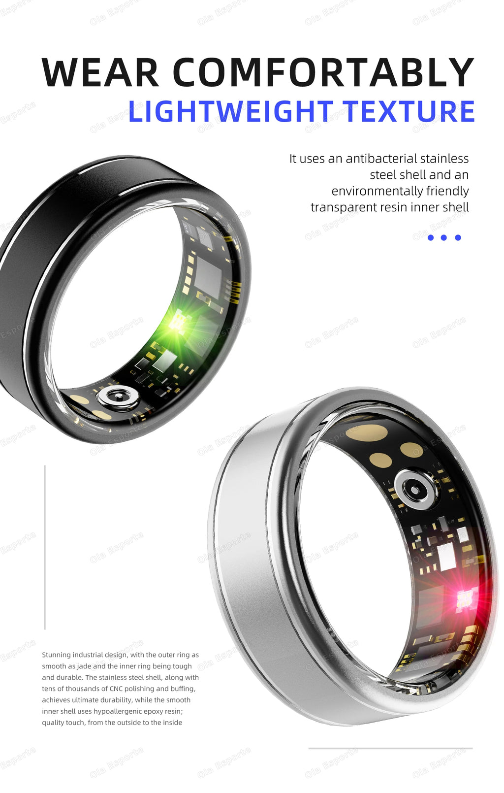 New Blood Pressure Sleep Health Monitor Smart Ring Sport Remote Camera smartring IP68 Waterproof Care for family Rings Men Women