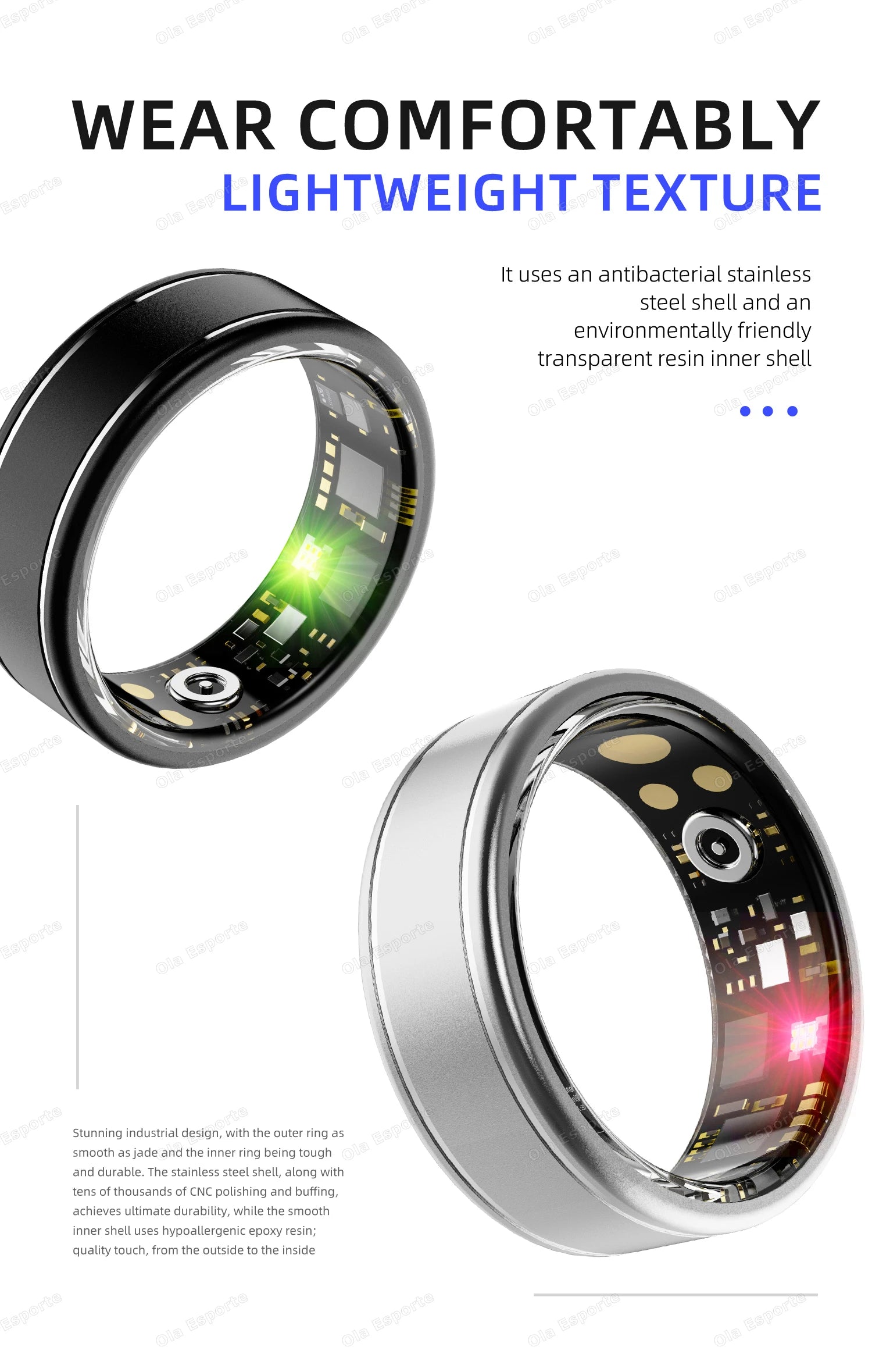 New Blood Pressure Sleep Health Monitor Smart Ring Sport Remote Camera smartring IP68 Waterproof Care for family Rings Men Women