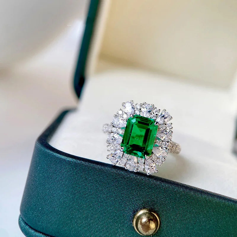 Green Cubic Zirconia Geometric Ring