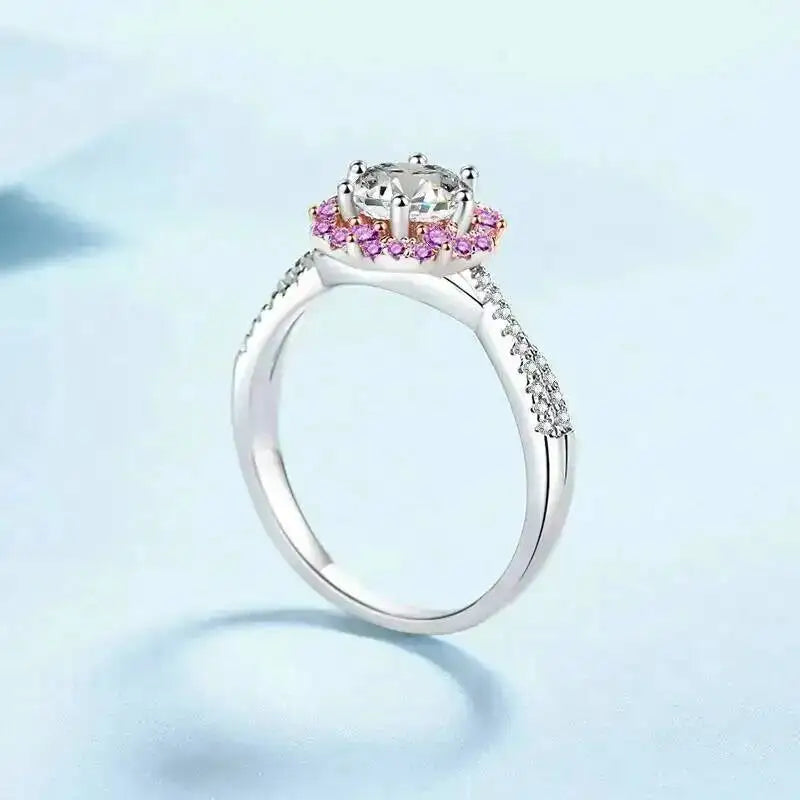 925 Sterling Silver 1ct Moissanite Halo Ring — GRA Certified, 12 Colours | Sizes 5–9