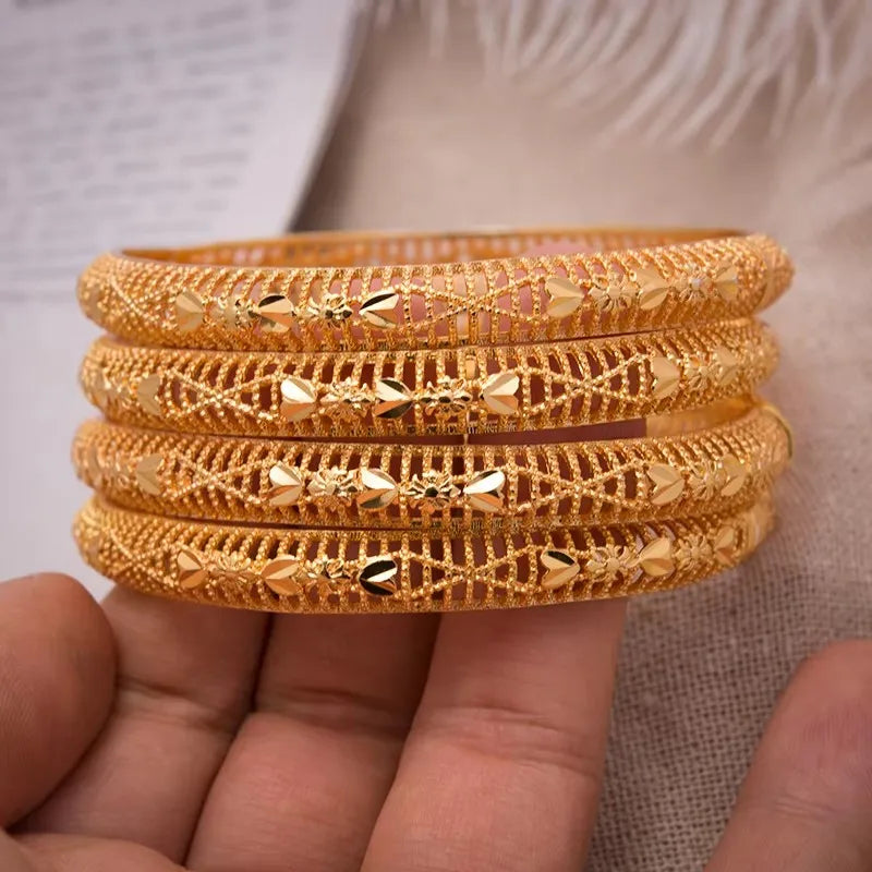 24K Luxury Gold Color Bangles For Women Wedding Bride Bracelets Gold Color Jewelry Middle East African Gifts