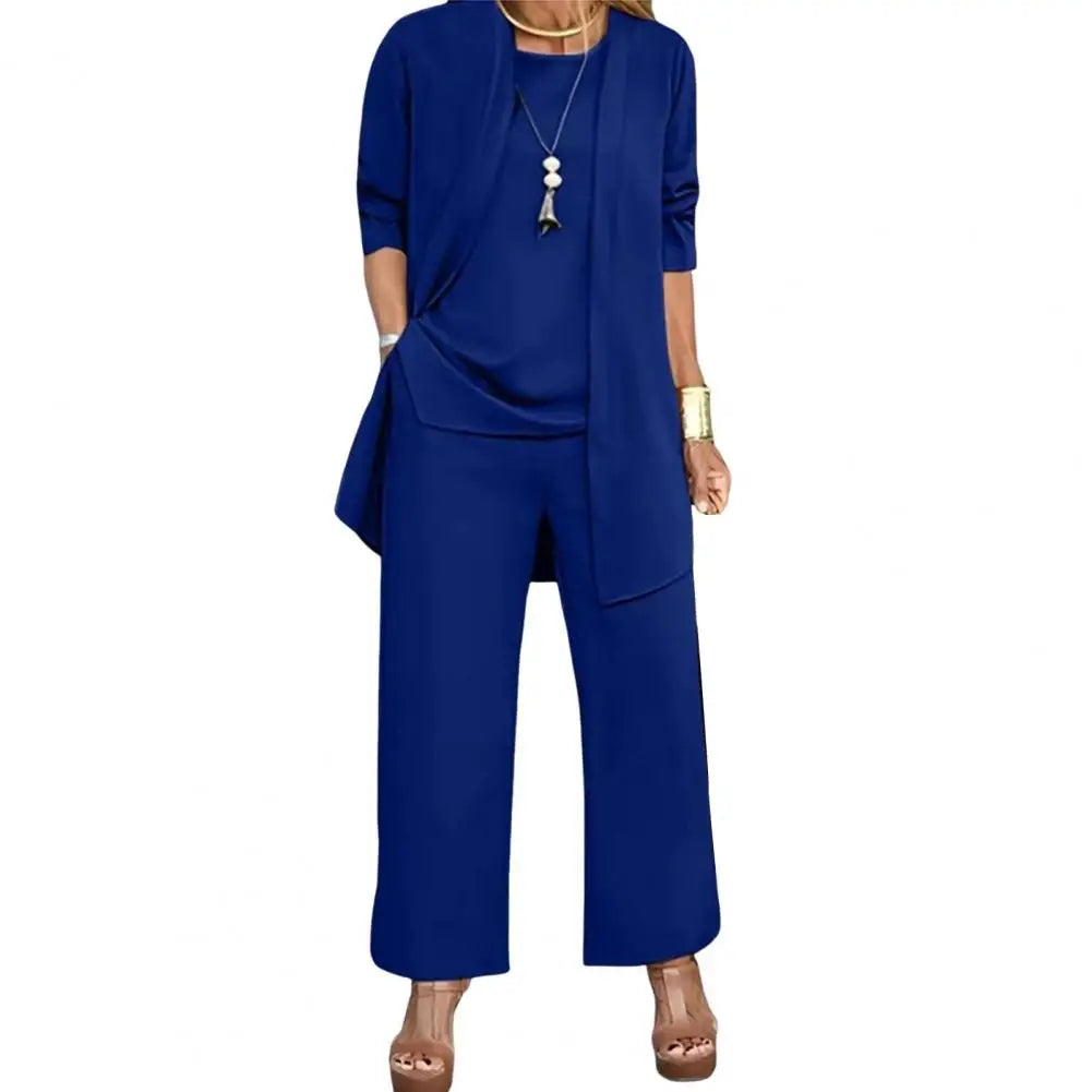 Women's 3-Piece Cardigan, Vest & Wide Leg Pants Set – Casual Loose Pantsuit
