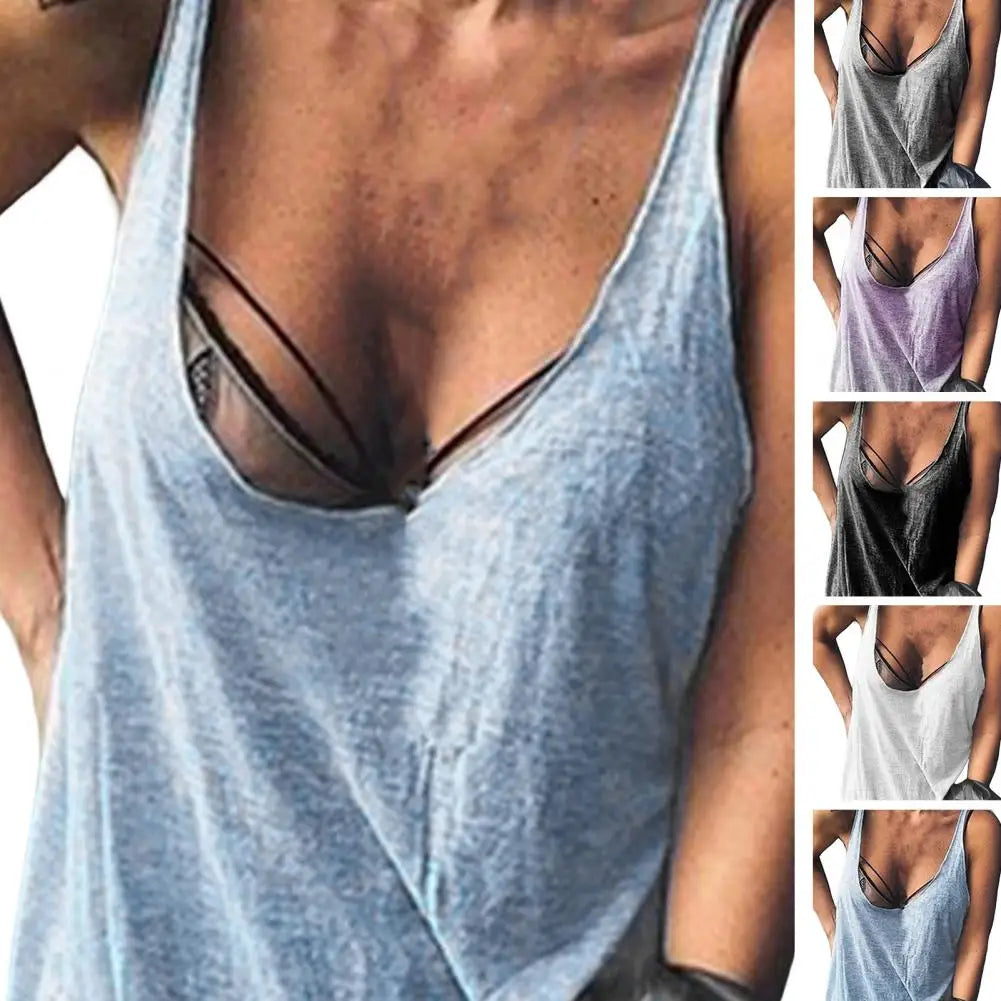 Women's U-Neck Sleeveless Loose Vest Top – Casual Solid Color Summer Cami