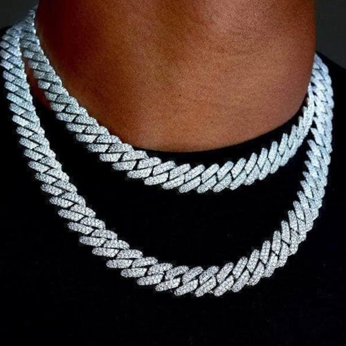 14mm Iced Out 2-Row Rhinestone Cuban Link Chain — Gold & Silver | Bracelet & Necklace | Hip Hop Jewelry