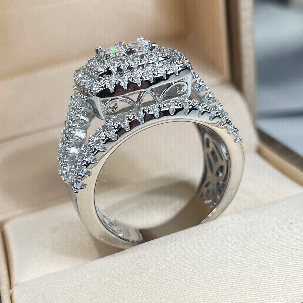 Geometric White Zircon Statement Ring