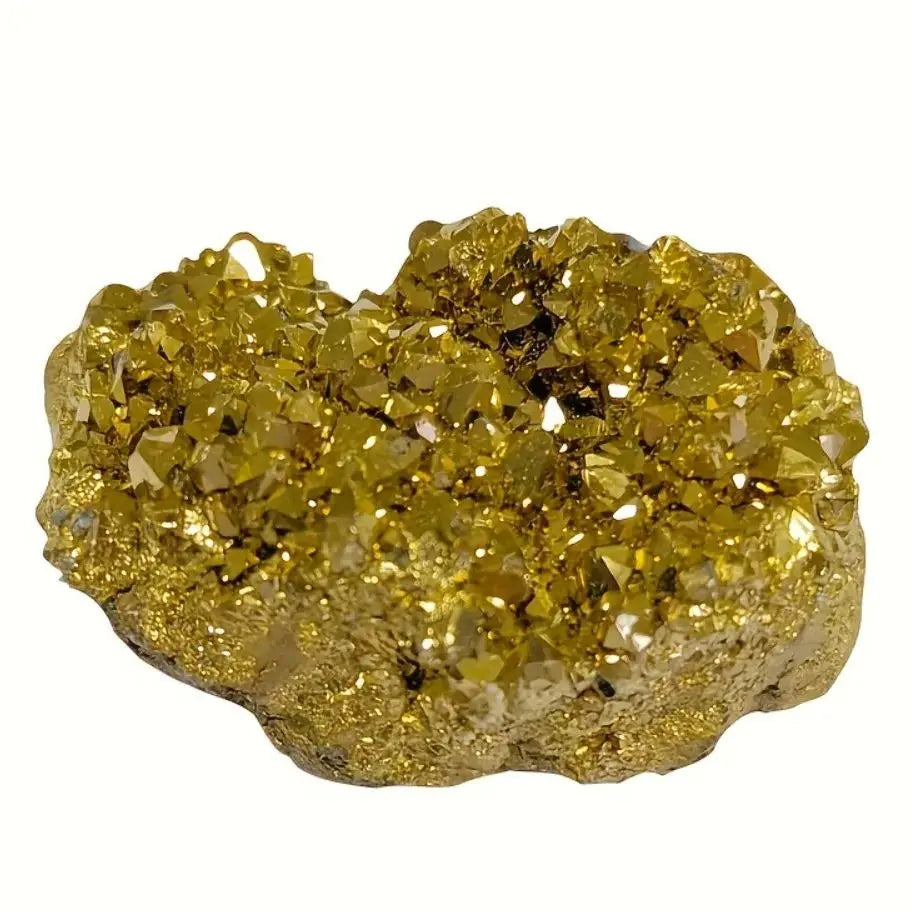 Natural Stone Golden Aura Geode - Crystal Cluster with Electroplated Golden CoatingGift, Mineral Specimen for crystal healers