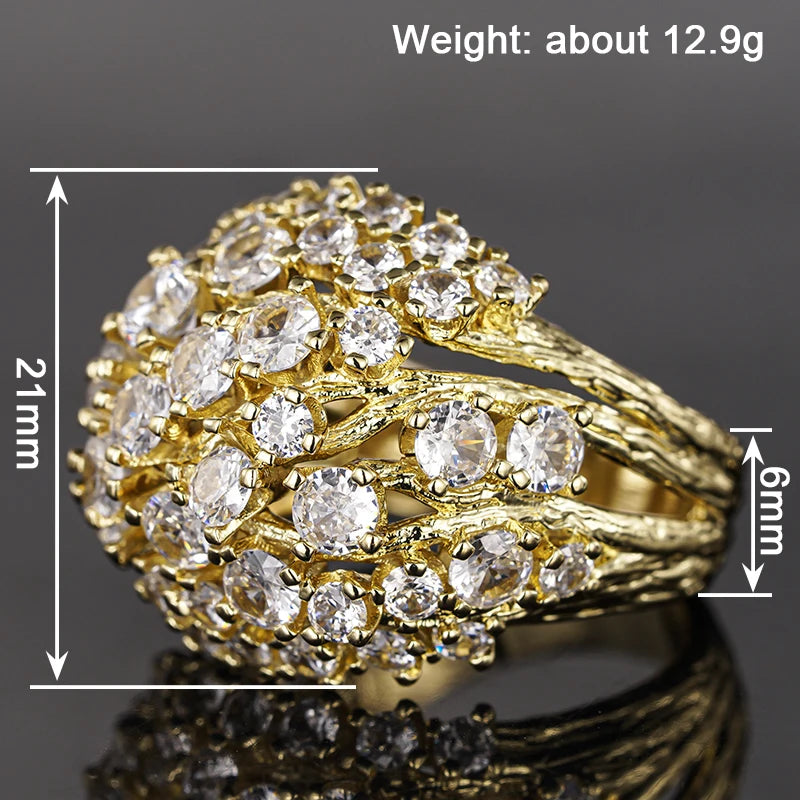 Huitan Branch Design Cubic Zirconia Ring – Gold Color