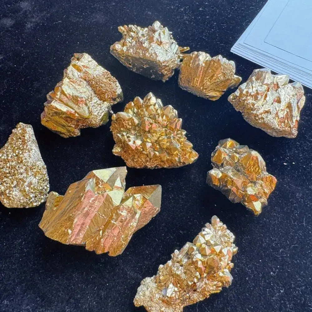 Natural Stone Golden Aura Geode - Crystal Cluster with Electroplated Golden CoatingGift, Mineral Specimen for crystal healers