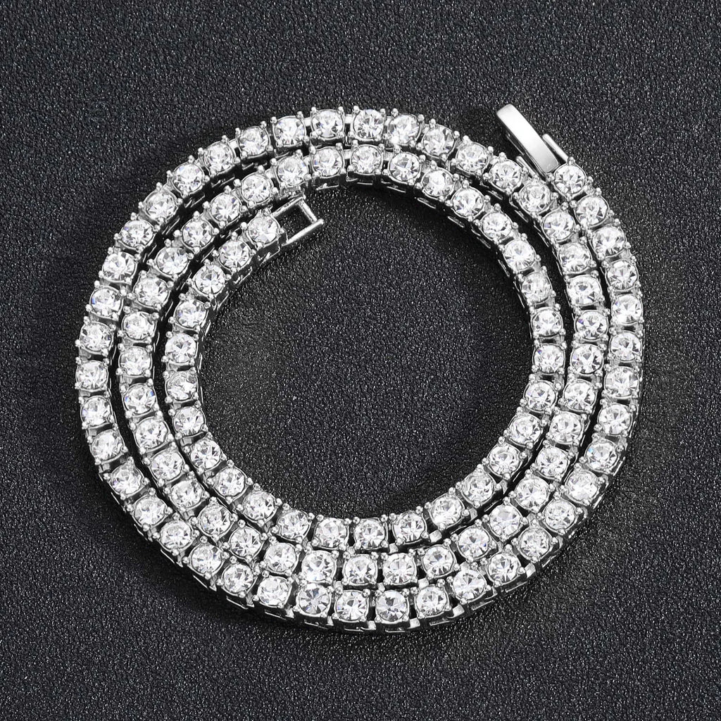 Iced Out Tennis Chain Necklace & Bracelet — 4mm or 5mm, Gold or Silver Tone | Unisex