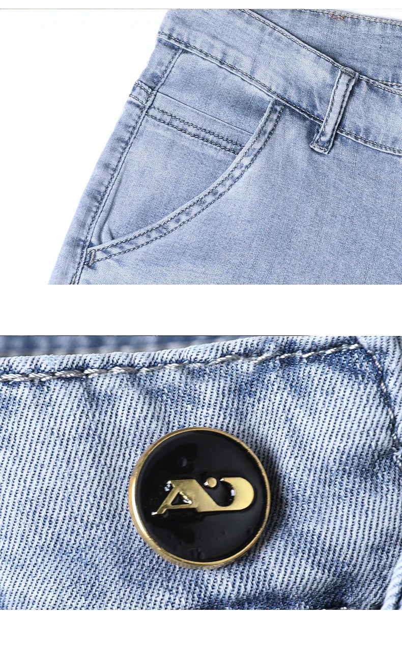 Summer Ultra-thin Men's Jeans Lyocell Soft Breathable Loose Straight Light Blue Denim Pants Business Casual Ice Silk Trousers