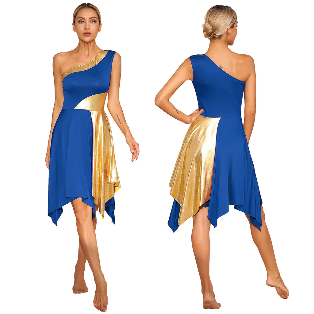 Women Church Choir Worship Praise Dress Modern Lyrical Dance Performance Costume One Shoulder Irregular Hem Dresses Dancewear