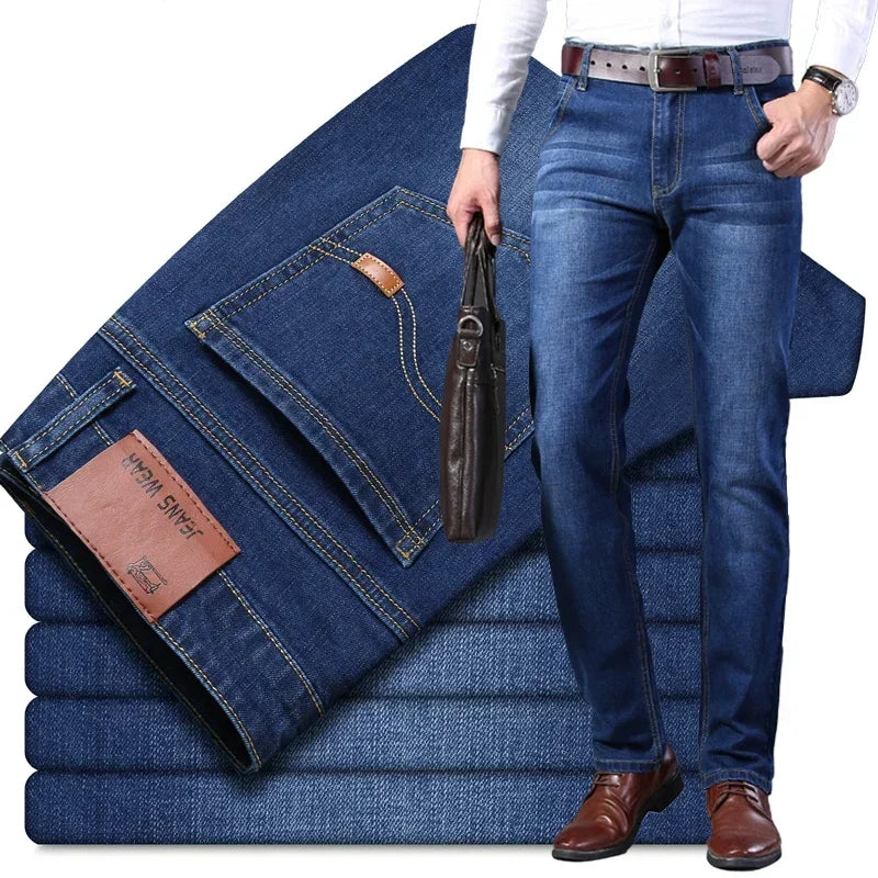 Men’s Autumn & Winter Stretch Straight-Leg Jeans, Sizes 28–40