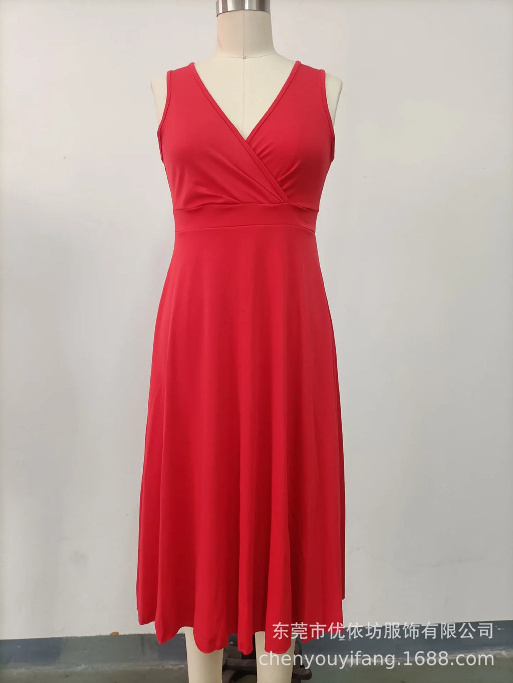 Summer Women's Dress V-neck Sleeveless Elegant Red Fashion Party Black Professional Temperament Evening Midi Skirt