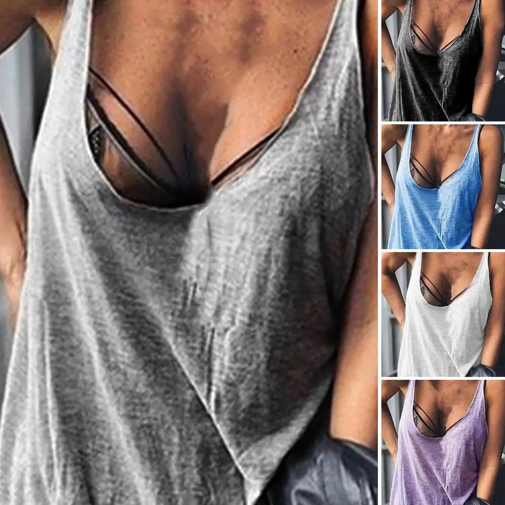 Women's U-Neck Sleeveless Loose Vest Top – Casual Solid Color Summer Cami