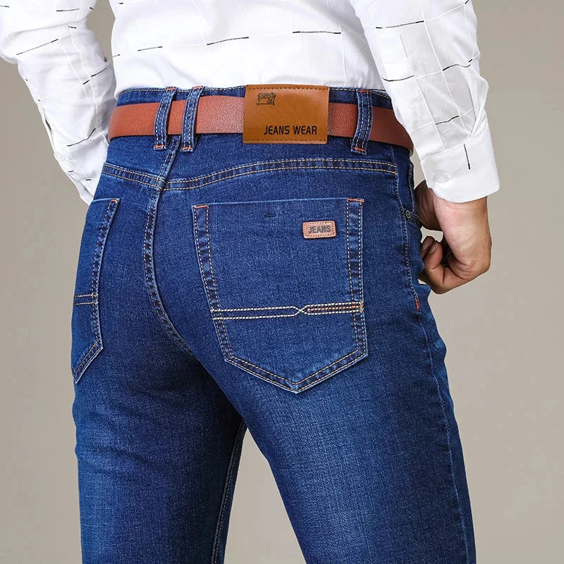 Men’s Classic Fitted Stretch Straight-Leg Jeans, Black & Blue