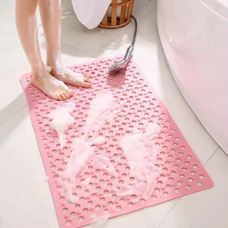 Slip Anti Mould Rubber Anti Slip Bath Mat With Drain Holes Machine Washable Antibacterial Resistant Shower Mat For Shower Or Tub