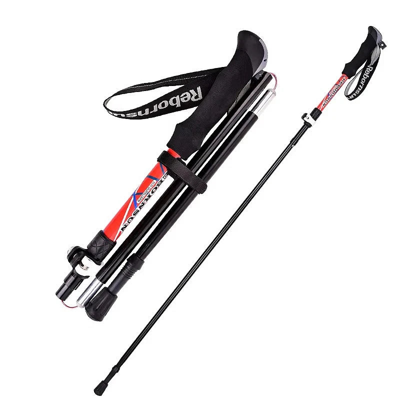 Folding Aluminum Alloy Hiking Cane Five Section Ultra Light Telescopic Outdoor Ultra Short Off-road Running Cane